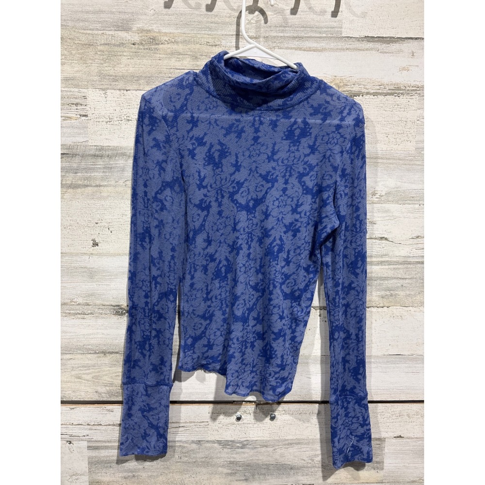 Free People Intimately Top Women S Blue Floral Mock Neck Thermal Boho